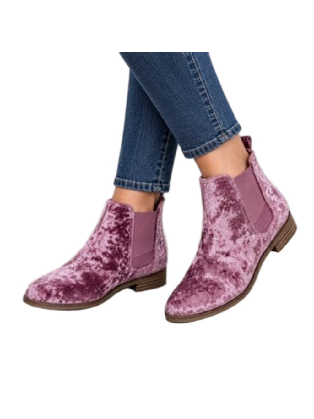 TOMS Ella Crushed Velvet Chelsea Booties Faded Rose Pink Ankle Boots Size 10